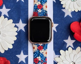 4th of July Watch Band 38mm 40mm 41mm 42mm 44mm 45mm S/M M/L Series 1,2,3,4,5,6,7,8,9 Silicone Patriotic Watchband Replacement