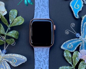 Dragonfly and Butterflies Watch Band 38mm 40mm 41mm 42mm 44mm 45mm S/M M/L Series 1,2,3,4,5,6,7,8,9 Silicone Engraved Watchband Replacement