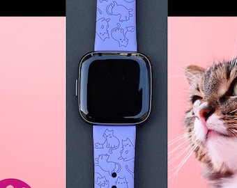 Cat Fitbit Versa 1/Versa 2/Versa Lite S/L Silicone Engraved Cute Kitten Animal Watchband Replacement