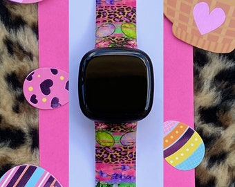 Easter Fitbit Versa 3,4/Fitbit Versa Sense S/L Silicone Cute Spring Leopard Watchband Replacement