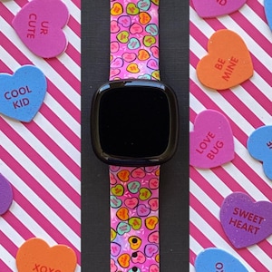 Colorful Candy Hearts Valentine Fitbit Versa 3,4/Fitbit Versa Sense S/L Silicone Cute Vday Watchband Replacement
