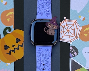 Halloween Cat Fitbit Versa 1/Versa 2/Versa Lite S/L Silicone Engraved Pumpkin Watchband Replacement