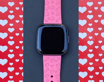 Hearts Valentine's Day Fitbit Versa 1/Versa 2/Versa Lite S/L Silicone Engraved Cute Holiday Watchband Replacement