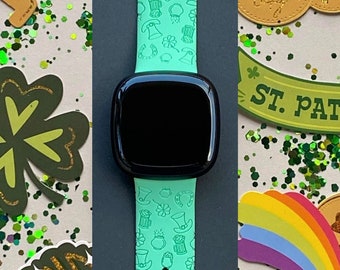 St. Patrick's Day Fitbit Versa 3, Fitbit Versa 4/Fitbit Versa Sense S/L Silicone Engraved Cute Irish Watchband Replacement
