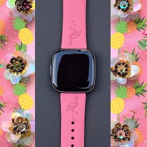 Flamingo Fitbit Versa 1/Versa 2/Versa Lite S/L Silicone Engraved Cute Summer Animal Watchband Replacement bild 1