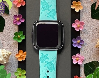 Turtles Fitbit Versa 1/Versa 2/Versa Lite S/L Silicone Engraved Beach Summer Cute Watchband Replacement
