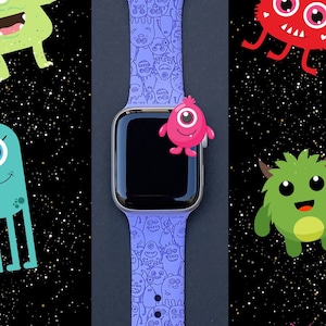 Monster Watch Band 38mm 40mm 41mm 42mm 44mm 45mm S/M M/L Series 1,2,3,4,5,6,7,8,9 Silicone Engraved Cute Halloween Watchband Replacement