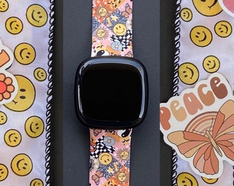 Retro Fitbit Versa 1/Versa 2/Versa Lite S/L Silicone Engraved Cute Smiley Leopard Watchband Replacement