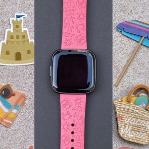 Beach Fitbit Versa 1/Versa 2/Versa Lite S/L Silicone Engraved Beach Summer Cute Watchband Replacement image 1
