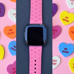 Candy Hearts Valentine's Day Fitbit Versa 1/Versa 2/Versa Lite S/L Silicone Engraved Cute Holiday Watchband Replacement image 1