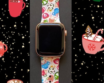 Coffee Lover Watch Band 38mm 40mm 41mm 42mm 44mm 45mm S/M M/L Series 1,2,3,4,5,6,7,8,9 Silicone Cute Winter Watchband Replacement