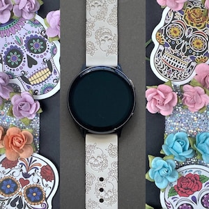 Skull and Roses Samsung Galaxy Watch Band 20mm Halloween Scary Skull Watchband Replacement