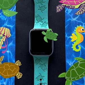Turtles Watch Band 38mm 40mm 41mm 42mm 44mm 45mm S/M M/L Series 1,2,3,4,5,6,7,8,9 Silicone Engraved Cute Summer Animal Watchband Replacement