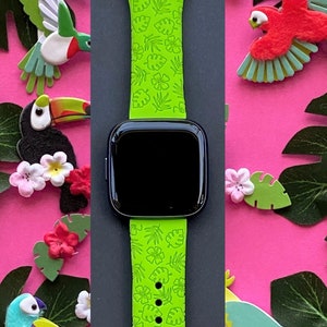 Hibiscus and Leaves Fitbit Versa 1/Versa 2/Versa Lite S/L Silicone Engraved Summer Beach Cute Watchband Replacement bild 1