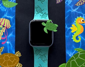 Turtles Watch Band 38mm 40mm 41mm 42mm 44mm 45mm S/M M/L Series 1,2,3,4,5,6,7,8,9 Silicone Engraved Cute Summer Animal Watchband Replacement