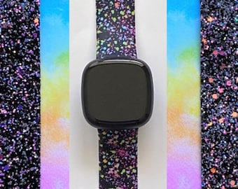 Black Splatter Fitbit Versa 1/Versa 2/Versa Lite S/L Silicone Engraved Cute Colorful Neon Watchband Replacement