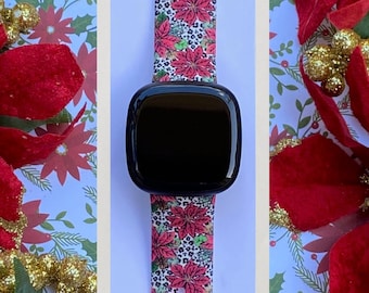 Snow Leopard Christmas Fitbit Versa 3,4/Fitbit Versa Sense S/L Silicone Cute Holiday Winter Watchband Replacement
