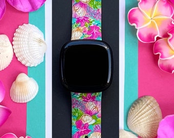 Correa de repuesto para reloj Fitbit Versa 1/Versa 2/Versa Lite S/L de silicona grabada con diseño de concha marina y océano