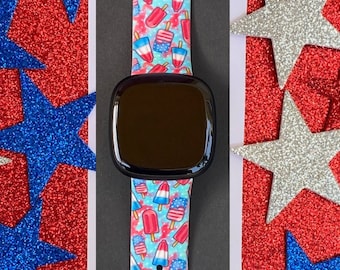 4th of July Fitbit Versa 1/Versa 2/Versa Lite S/L Silicone Engraved Cute Patriotic Watchband Replacement