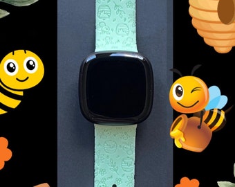 Bee Hive Versa 3,4/Fitbit Versa Sense S/L Silicone Engraved Cute Animal Spring Summer Fall Watchband Replacement