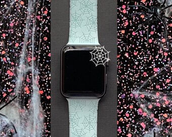 Spider Web Watch Band 38mm 40mm 41mm 42mm 44mm 45mm S/M M/L Series 1,2,3,4,5,6,7,8,9  Silicone Engraved Halloween Watchband Replacement