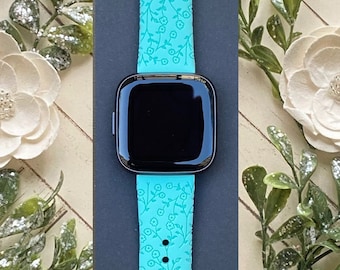 Flower Fitbit Versa 1/Versa 2/Versa Lite S/L Silicone Engraved Cute Fall Summer Spring Watchband Replacement