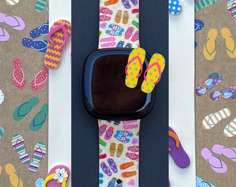 Flip Flops Fitbit Versa 1/Versa 2/Versa Lite S/L Silicone Engraved Cute Summer Sandals Watchband Replacement