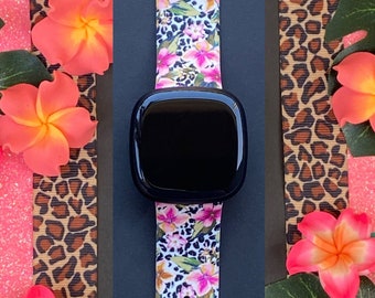 Tropical Leopard Fitbit Versa 1/Versa 2/Versa Lite S/L Silicone Engraved Cute Summer Watchband Replacement