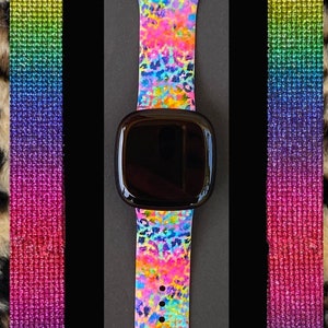 Neon Leopard Fitbit Versa 3,4/Fitbit Versa Sense S/L Silicone Cute Colorful Cheetah Watchband Replacement image 1