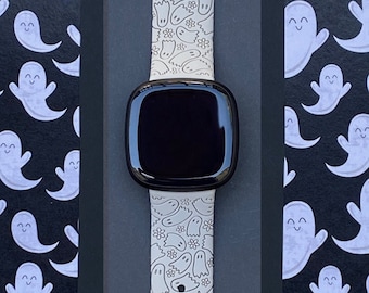 Correa de repuesto de silicona con grabado de fantasmas para Fitbit Versa 3, 4/Fitbit Versa Sense S/L, ideal para Halloween o otoño