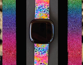 Neon Leopard Fitbit Versa 3,4/Fitbit Versa Sense S/L Silicone Cute Colorful Cheetah Watchband Replacement