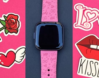 Xoxo Valentine's Day Fitbit Versa 1/Versa 2/Versa Lite S/L Silicone Engraved Cute Holiday Watchband Replacement