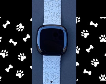 Dog Lover Fitbit Versa 3,4/Fitbit Versa Sense S/L Silicone Engraved Cute Dog Lover Animal Watchband Replacement