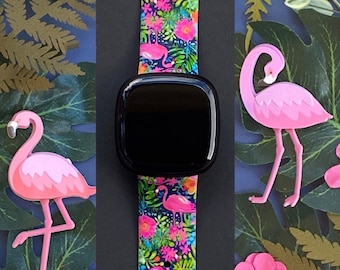 Flamingo Fitbit Versa 1/Versa 2/Versa Lite S/L Silicone Engraved Cute Beach Animal Summer Pink Watchband Replacement