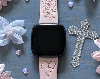 Cross Fitbit Versa 1/Versa 2/Versa Lite S/L Silicone Engraved Religious Christian Bible Watchband Replacement