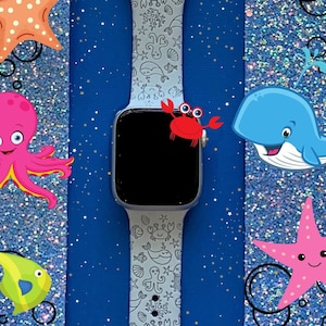 Ocean Life Watch Band 38mm 40mm 41mm 42mm 44mm 45mm S/M M/L Series 1,2,3,4,5,6,7,8,9 Silicone Engraved Sea Animal Watchband Replacement