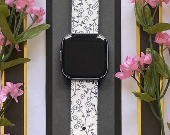 Black Flowers Fitbit Versa 3/Fitbit Versa 4/Versa Sense Silicone Floral Cute Flowers Watchband Replacement