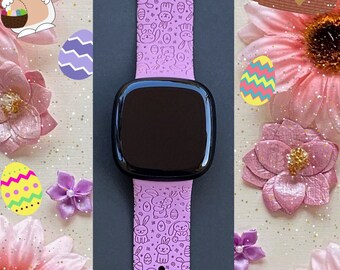 Easter Bunny Fitbit Versa 3,4/Fitbit Versa Sense S/L Silicone Engraved Cute Rabbit Watchband Replacement