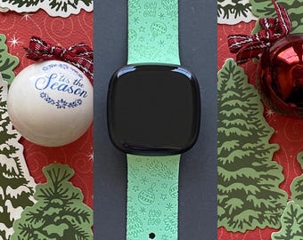 Holiday Christmas Trees Fitbit Versa 3,4/Fitbit Versa Sense S/L Silicone Engraved Cute Holiday Watchband Replacement
