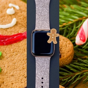 Gingerbread Candy Cane Watch Band 38mm 40mm 41mm 42mm 44mm 45mm S/M M/L Series 1,2,3,4,5,6,7,8,9 Silicone Engraved Watchband Replacement