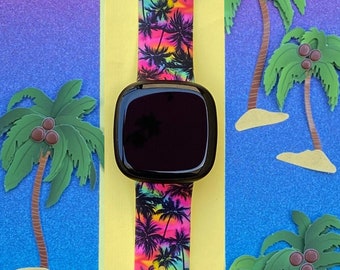 Neon Palms Fitbit Versa 3,4/Fitbit Versa Sense S/L Silicone Cute Beach Summer Watchband Replacement