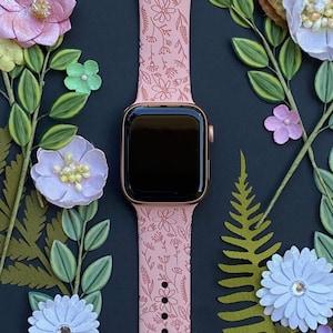 Flower Watch Band 38mm 40mm 41mm 42mm 44mm 45mm S/M M/L Series 1,2,3,4,5,6,7,8,9 Silicone Engraved Wild Flower Watchband Replacement