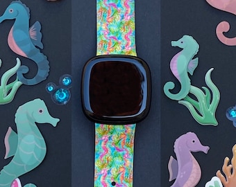 Ocean Life Fitbit Versa 3,4/Fitbit Versa Sense S/L Silicone Cute Beach Summer Watchband Replacement
