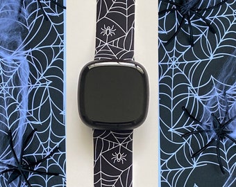 Spider Web Fitbit Versa 3,4/Fitbit Versa Sense S/L Silicone Halloween Black Watchband Replacement