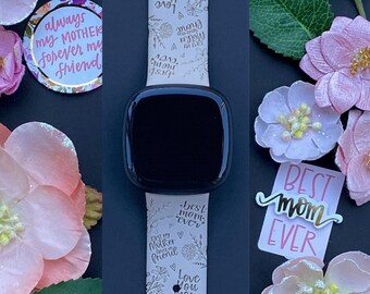Mother's Day Fitbit Versa 3,4/Fitbit Versa Sense S/L Silicone Engraved Best Mom Watchband Replacement