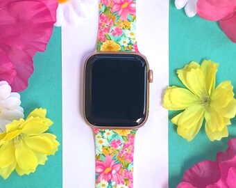 Correa de reloj con diseño floral de primavera, 38 mm, 40 mm, 41 mm, 42 mm, 44 mm, 45 mm, tallas S/M/L, serie 1, 2, 3, 4, 5, 6, 7, 8 y 9, correa de repuesto de silicona con diseño floral de primavera.