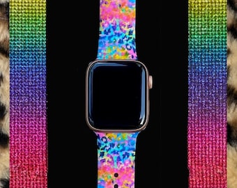 Neon Leopard Watch Band 38mm 40mm 41mm 42mm 44mm 45mm S/M M/L Series 1,2,3,4,5,6,7,8,9 Silicone Colorful Animal  Watchband Replacement