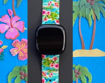 Tropical Paradise Fitbit Versa 3,4/Fitbit Versa Sense S/L Silicone Cute Beach Summer Watchband Replacement