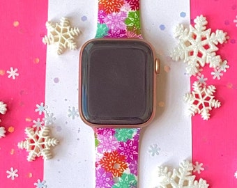 Pink Snowflake Watch Band 38mm 40mm 41mm 42mm 44mm 45mm S/M M/L Series 1,2,3,4,5,6,7,8,9 Silicone Christmas Winter Watchband Replacement