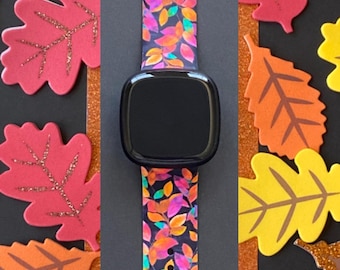 Colorful Leaves Fitbit Versa 3,4/Fitbit Versa Sense S/L Silicone Fall Autumn Cute Watchband Replacement